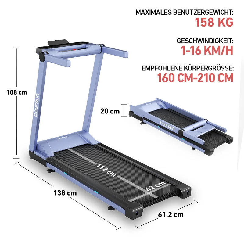 DeerRun A1 Pro – Klappbares Laufband bis 158 kg · 1–16 km/h
