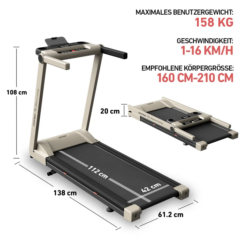 DeerRun A1 Pro – Klappbares Laufband bis 158 kg · 1–16 km/h