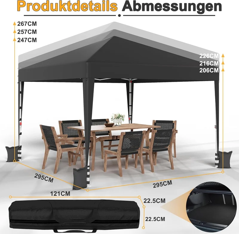 Höhenverstellbarer Faltpavillon mit stabilem Rahmen