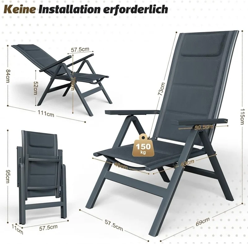 Aluminium-Gartenstühle mit verstellbarer Rückenlehne