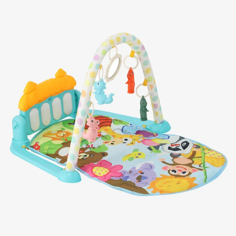 3-in-1-Baby-Fitnesscenter – Klavier-Spielmatte für Babys – Musikalische Spielmatte mit Rassel und Spiegel – Blau