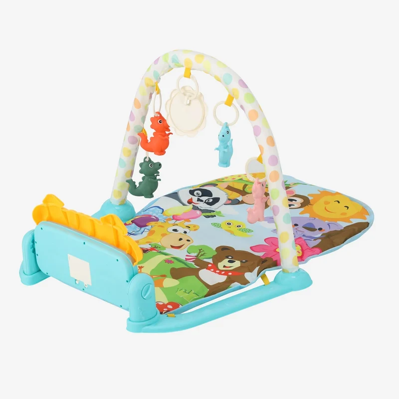 3-in-1-Baby-Fitnesscenter – Klavier-Spielmatte für Babys – Musikalische Spielmatte mit Rassel und Spiegel – Blau