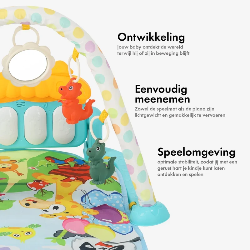 3-in-1-Baby-Fitnesscenter – Klavier-Spielmatte für Babys – Musikalische Spielmatte mit Rassel und Spiegel – Blau