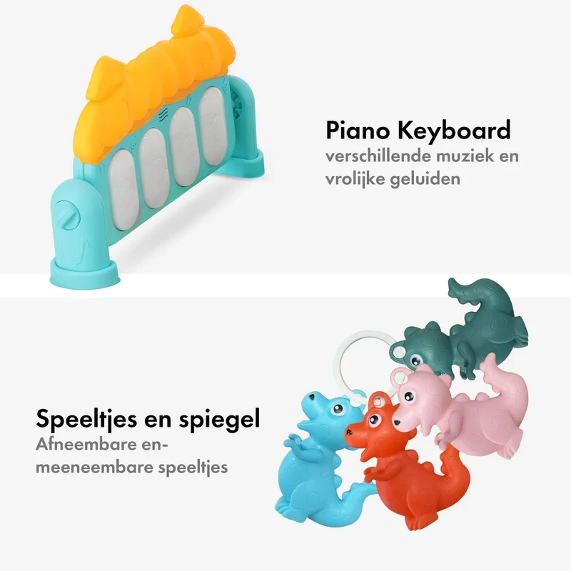 3-in-1-Baby-Fitnesscenter – Klavier-Spielmatte für Babys – Musikalische Spielmatte mit Rassel und Spiegel – Blau