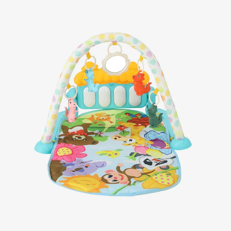 3-in-1-Baby-Fitnesscenter – Klavier-Spielmatte für Babys – Musikalische Spielmatte mit Rassel und Spiegel – Blau