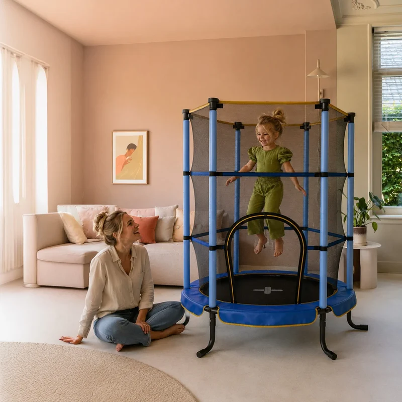Kinder-Hallen-Trampolin 140 cm – mit Sicherheitsnetz – Blau