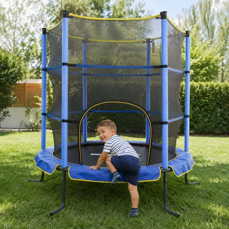 Kinder-Hallen-Trampolin 140 cm – mit Sicherheitsnetz – Blau