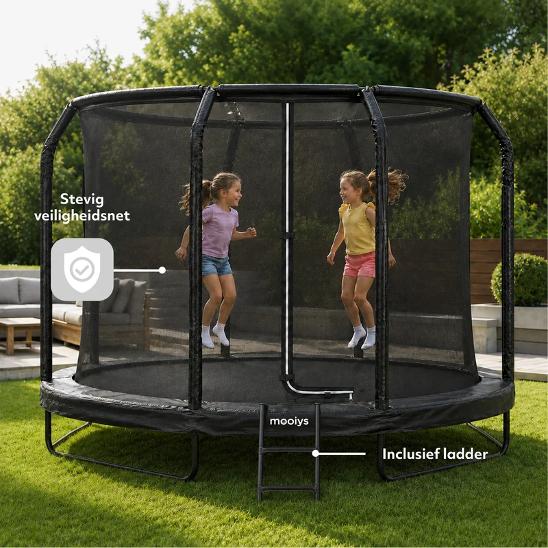 Kindertrampolin 305 cm mit Sicherheitsnetz und Leiter – Schwarz