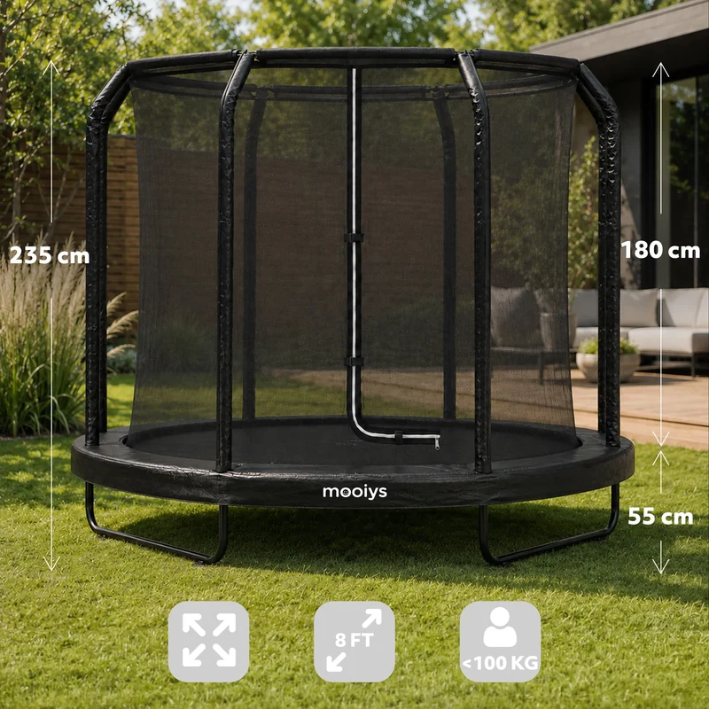 Kindertrampolin 244 cm mit Sicherheitsnetz und Leiter – Schwarz