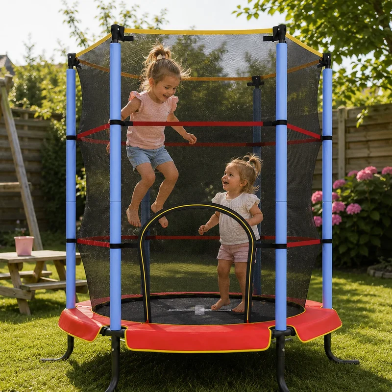 Kinder-Hallen-Trampolin 140 cm – mit Sicherheitsnetz – rot