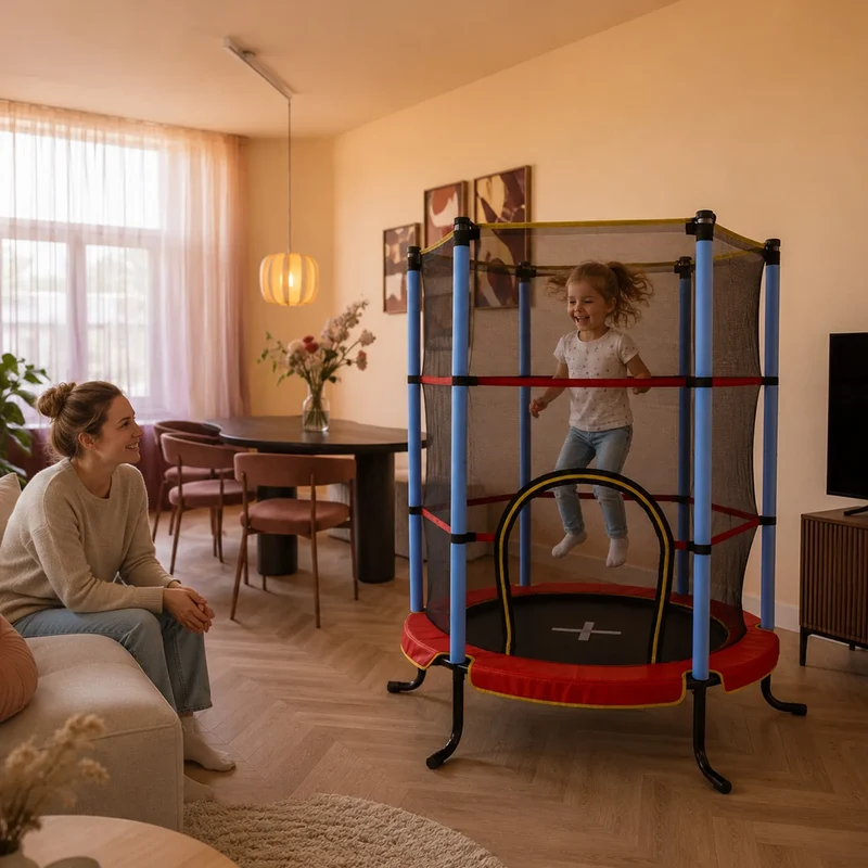 Kinder-Hallen-Trampolin 140 cm – mit Sicherheitsnetz – rot