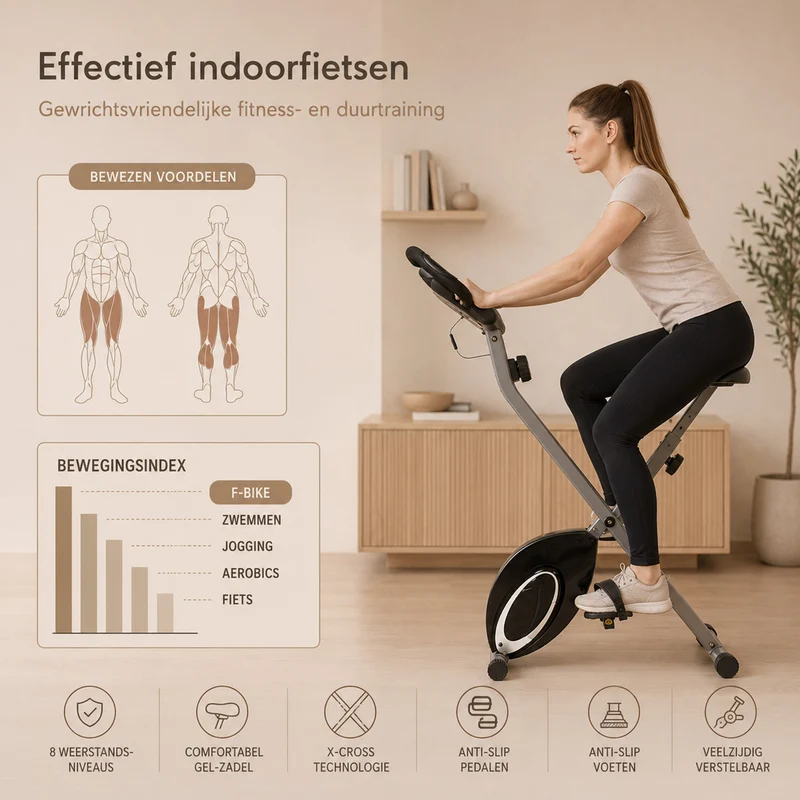Ultrasport F-Bike Klappbarer Heimtrainer – 8 Widerstandsstufen – LCD-Display – Herzfrequenzmessung – Schwarz/Silber