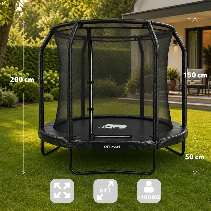 Kindertrampolin 183 cm mit Sicherheitsnetz und Leiter – Schwarz