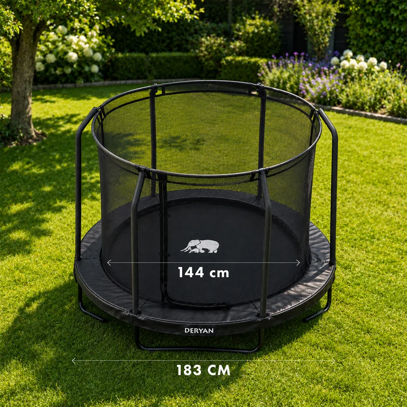 Kindertrampolin 183 cm mit Sicherheitsnetz und Leiter – Schwarz