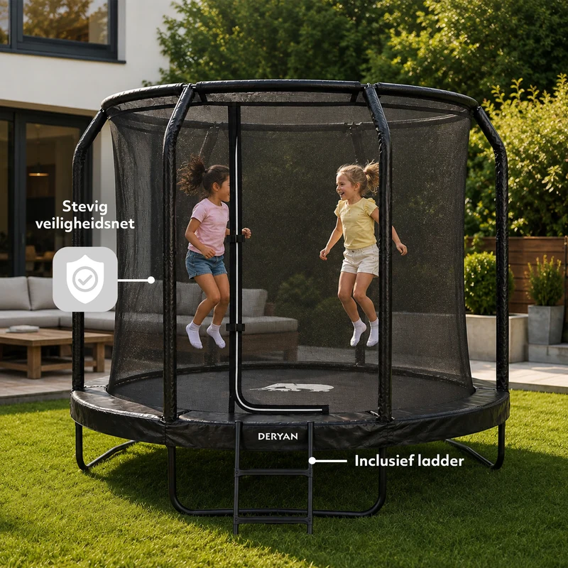 Kindertrampolin 183 cm mit Sicherheitsnetz und Leiter – Schwarz