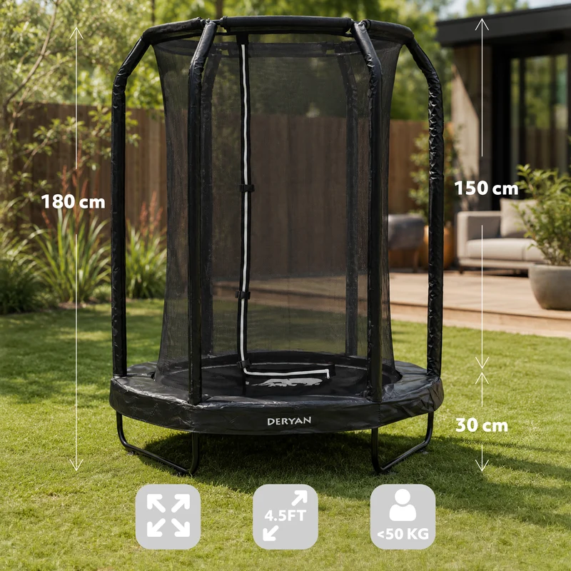 Kindertrampolin 140 cm mit Sicherheitsnetz – Schwarz
