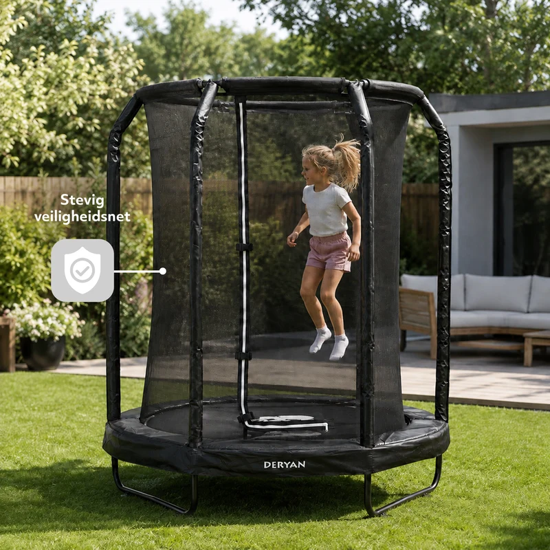Kindertrampolin 140 cm mit Sicherheitsnetz – Schwarz
