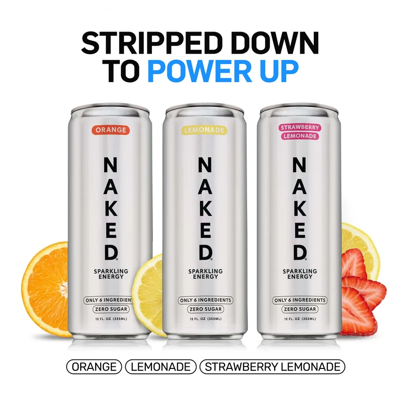 Lemonade Naked Sparkling Energy | Clean Energy Drink - 12 Cans