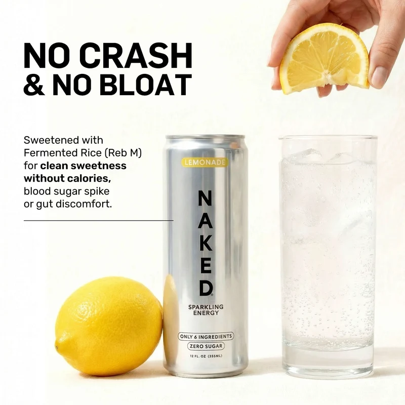 Lemonade Naked Sparkling Energy | Clean Energy Drink - 12 Cans