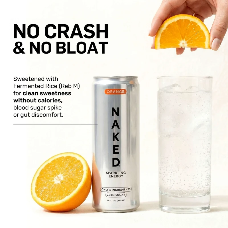 Orange Naked Sparkling Energy | Clean Energy Drink - 12 Cans