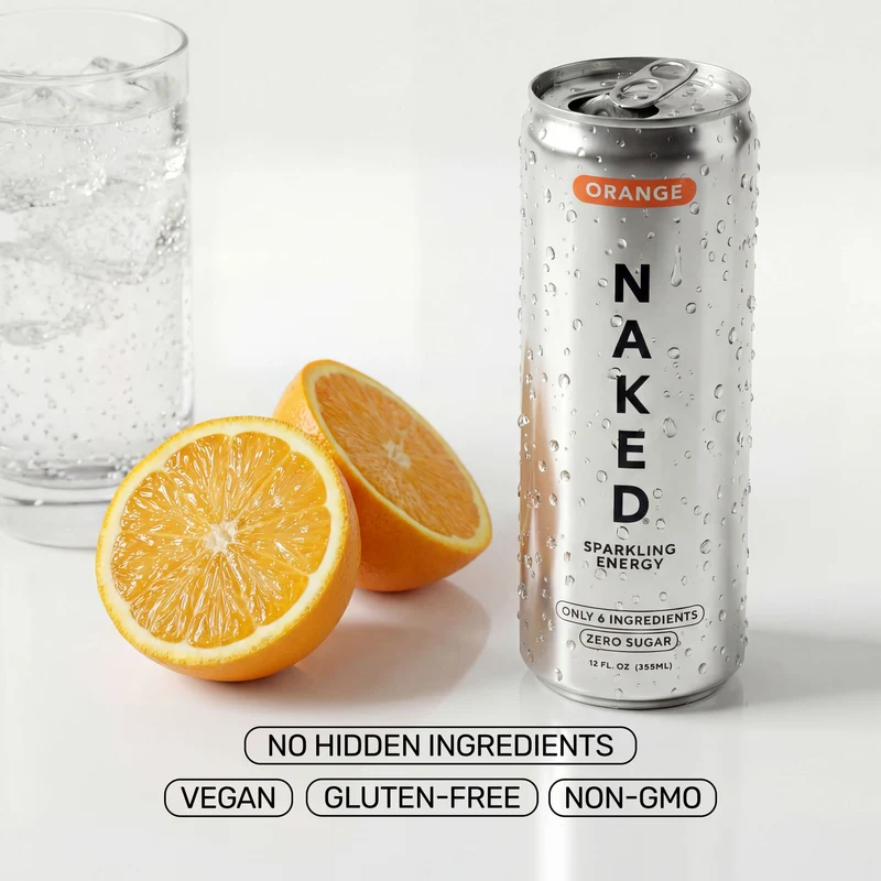 Orange Naked Sparkling Energy | Clean Energy Drink - 12 Cans