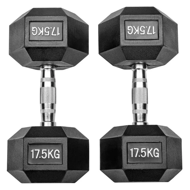 Gummierte Hexagon Hanteln mit verchromten Griffen
