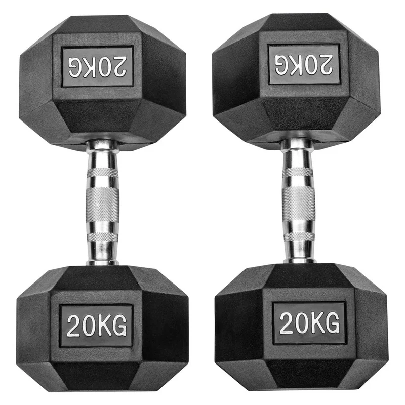 Gummierte Hexagon Hanteln mit verchromten Griffen