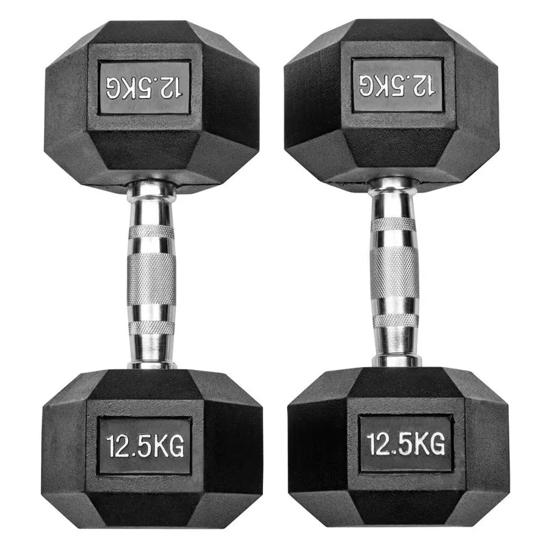 Gummierte Hexagon Hanteln mit verchromten Griffen