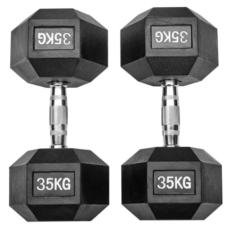 Gummierte Hexagon Hanteln mit verchromten Griffen