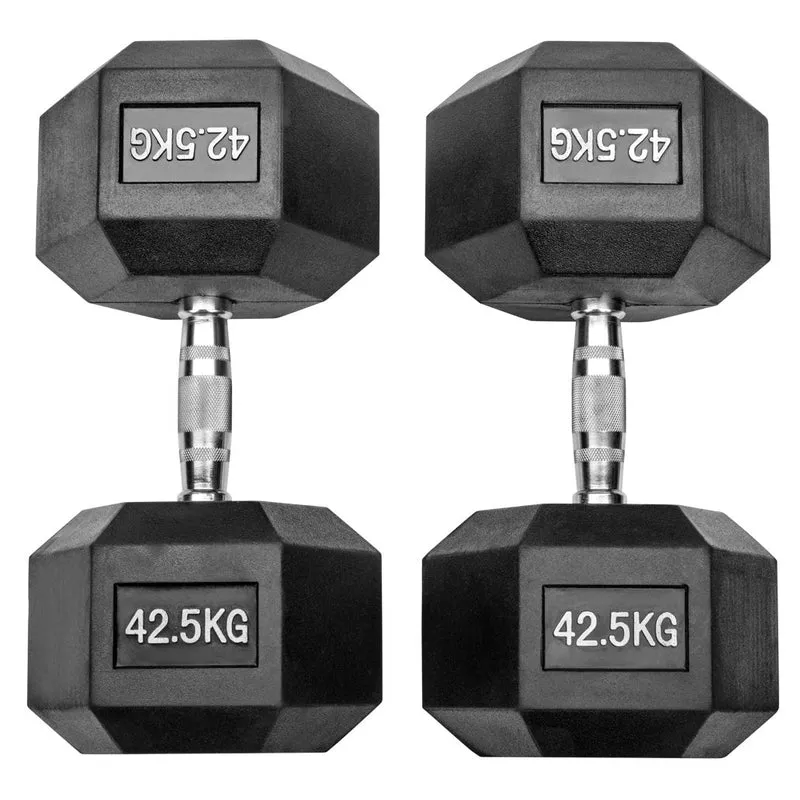 Gummierte Hexagon Hanteln mit verchromten Griffen