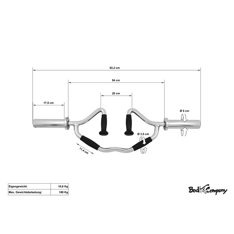 Olympia Tri-Trap Bar inkl. Federverschlüssen 50/51 mm l Spezielle Hantelstange für effektives Trizep