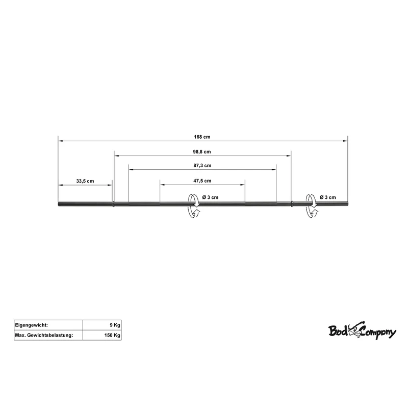 BLK Langhantelstange 168cm Langhantel schwarze Hantelstange Stange 30/31mm black