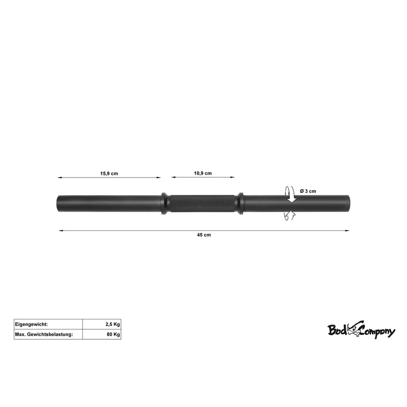 BLK Kurzhantelstange 45cm Kurzhantel Hantel Stange Hantelscheiben 30/31mm