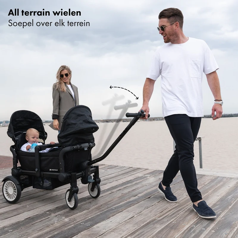 Sandy Luxe Faltbarer Bollerwagen - Beachwagon - Duowagen Schwarz