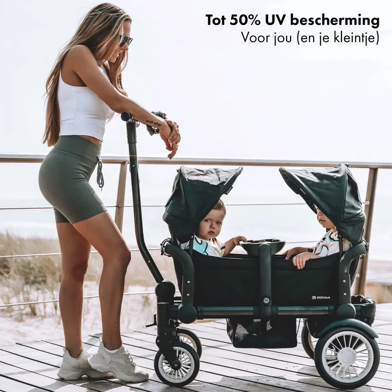 Sandy Luxe Faltbarer Bollerwagen - Beachwagon - Duowagen Schwarz