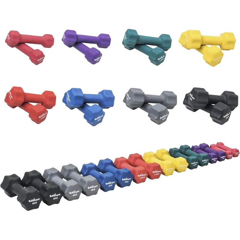 39Kg (2x0.5, 2x1, 2x1.5, 2x2, 2x2.5, 2x3, 2x4, 2x5) Neopren Hanteln