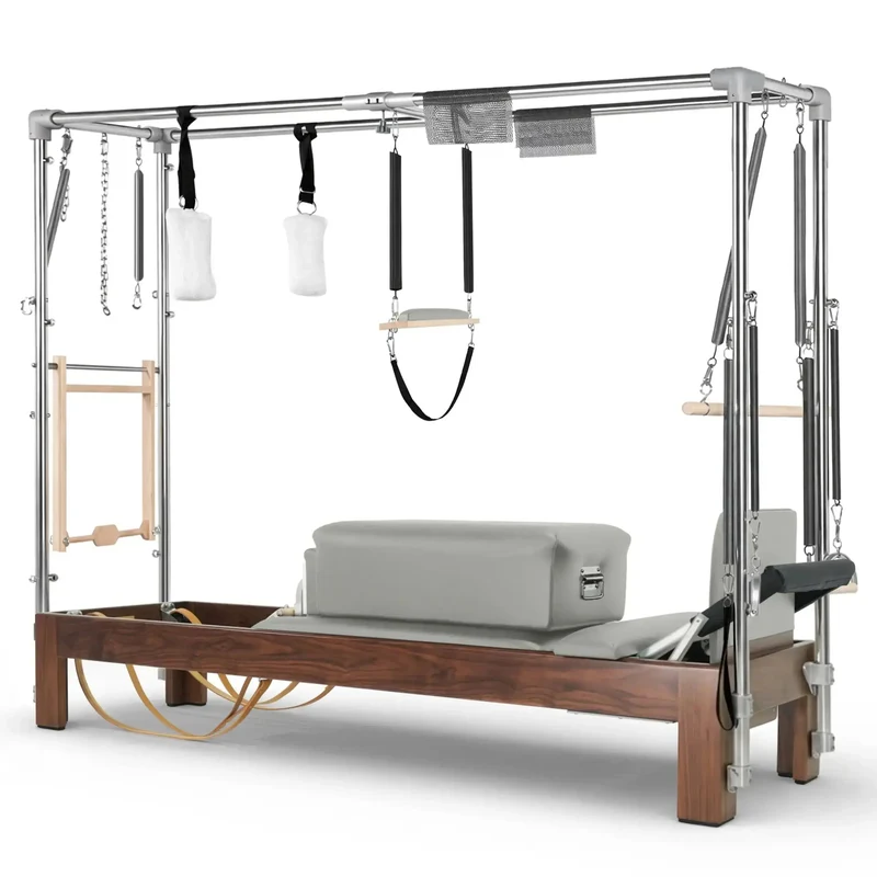 Elina Pilates Reformer Cadillac Klassisch Dunkles Holz – Professionelles Studio-Kombigerät
