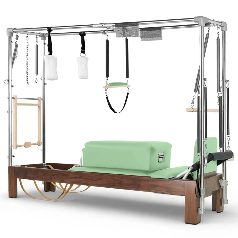 Elina Pilates Reformer Cadillac Klassisch Dunkles Holz – Professionelles Studio-Kombigerät