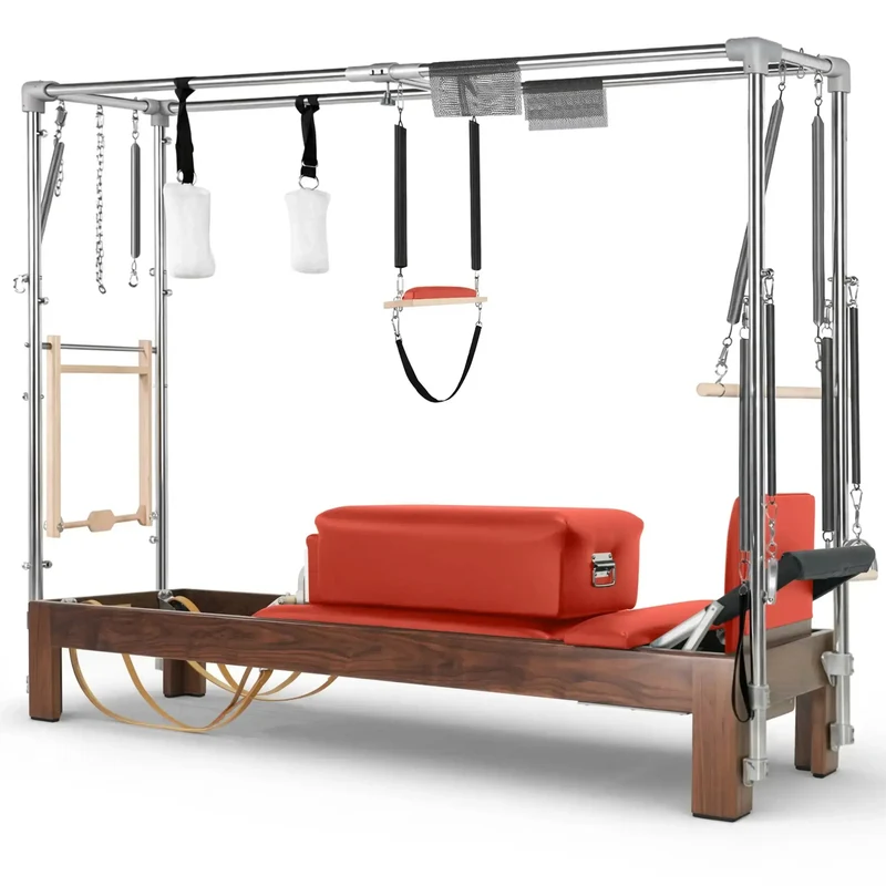 Elina Pilates Reformer Cadillac Klassisch Dunkles Holz – Professionelles Studio-Kombigerät