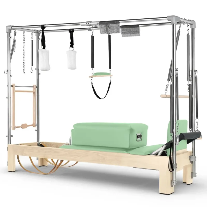 Elina Pilates Cadillac Reformer Naturholz – 2-in-1, Eisblau