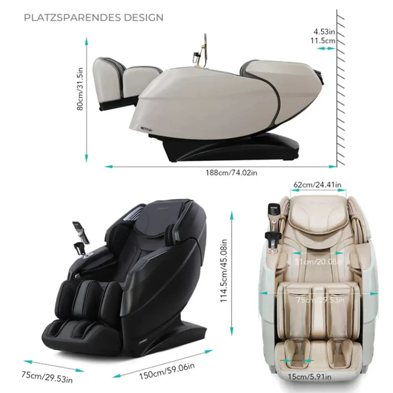 NAIPO R50 Massagesessel – S+L-Schiene 112 cm, 18 Programme, 28 Luftkissen, Wärme