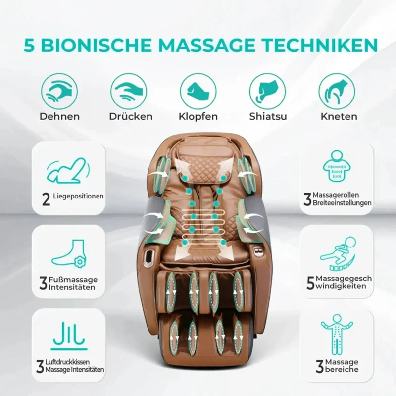 NAIPO Model P A350 Massagesessel – 2D Pro S+L-Schiene, 12 Programme, 24 Luftpolster