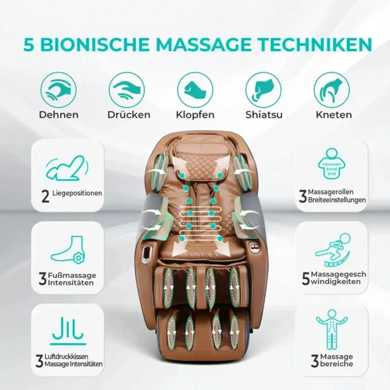 NAIPO Model P A350 Massagesessel – 2D Pro S+L-Schiene, 12 Programme, 24 Luftpolster