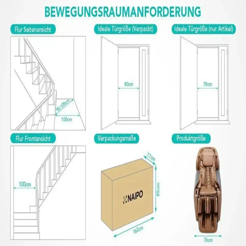 NAIPO Model P A350 Massagesessel – 2D Pro S+L-Schiene, 12 Programme, 24 Luftpolster