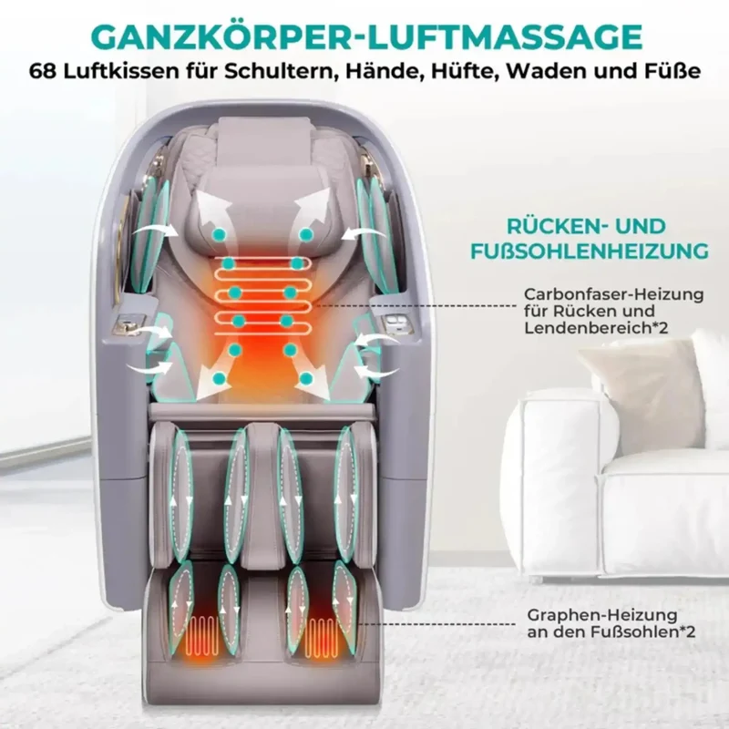 NAIPO SkySuite S80 Massagesessel – 4D+, S+L-Schiene 143 cm, 68 Airbags, Aroma und Licht