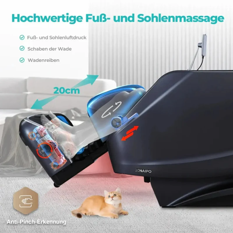 NAIPO S61 4D Massagesessel – S+L-Schiene 130 cm, 20 Programme, 40 Luftkissen