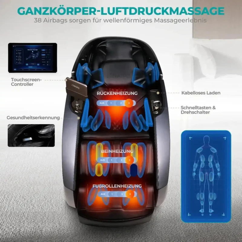 NAIPO Model L Space Capsule Massagesessel – 4D Pro, 121 cm S+L-Schiene, 24 Programme