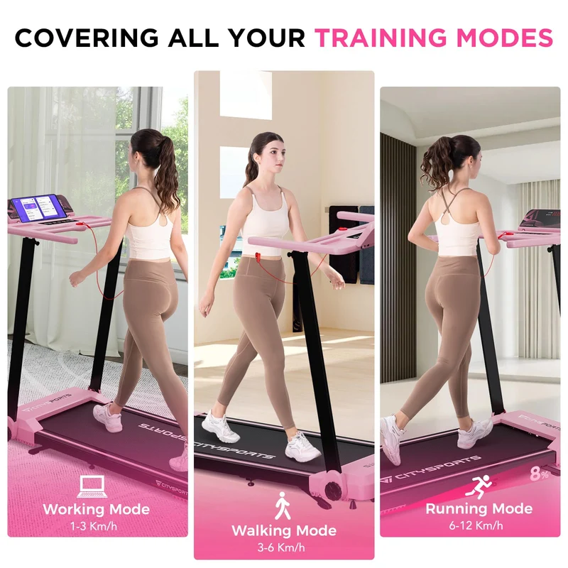 CITYSPORTS Laufband klappbar für Zuhause, 8% Steigung, 2,0 PS Motor, 1-12 km/h, unter Schreibtisch