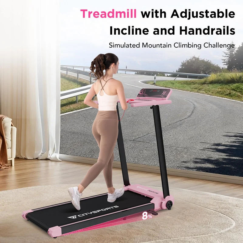CITYSPORTS Laufband klappbar für Zuhause, 8% Steigung, 2,0 PS Motor, 1-12 km/h, unter Schreibtisch