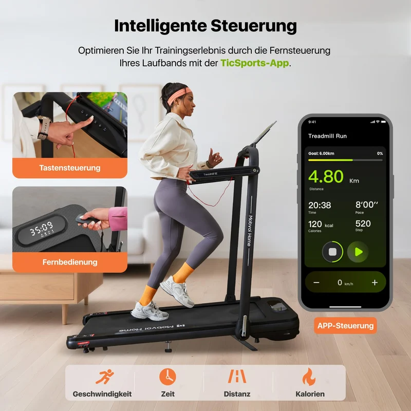 Mobvoi Home Laufband SE klappbar, 3-in-1 mit Steigung, 2.5PS, 12km/h, KI-App, LED Display, bis 120kg